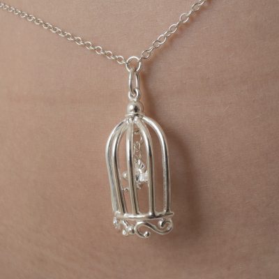 Silver Waist Chain with Bird in a Cage Pendant
