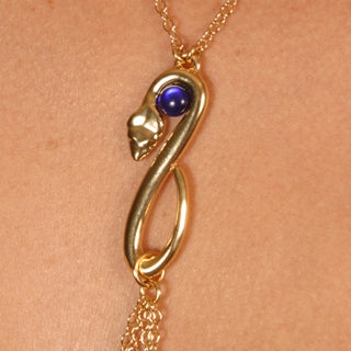 Gold Serpent necklace with blue gem and nipple chain
