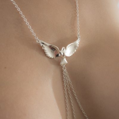 Women’s Dove Neck Chain with Pendant and Non-Piercing Nipple Rings