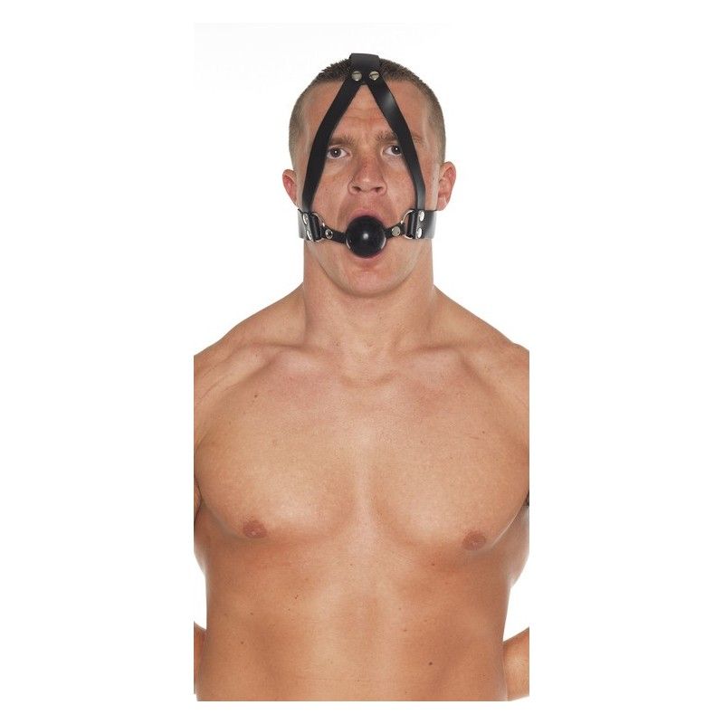 Leather Collar and Headstrap with Rubber Ball Gag