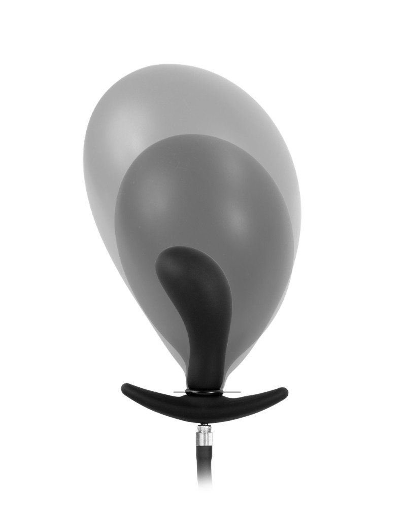 Rimba Latex Play - Inflatable Curved Anal Plug with Pump - Black - Image 3