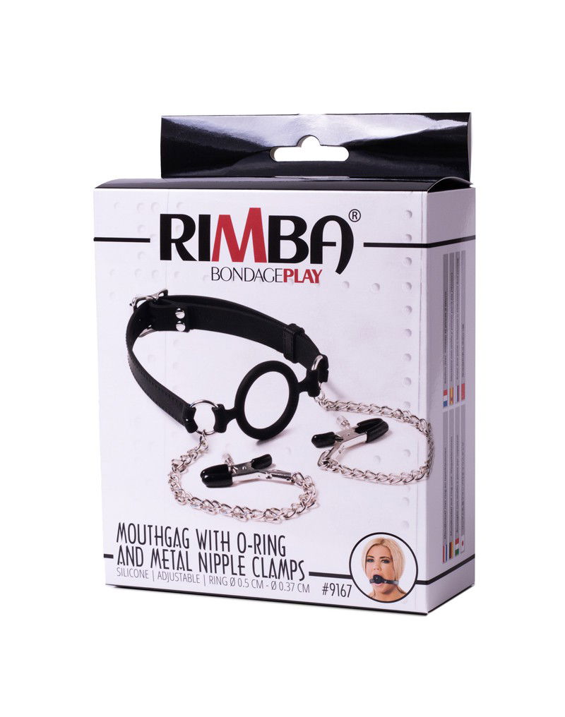 Rimba Latex Play - Mouthgag with O-Ring and Nipple Clamps - Black - Image 2